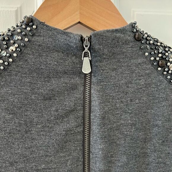 Laundry by Shelli Segal Beaded Gray Ruched Jersey Cocktail Dress - Size 8 - Picture 8 of 11